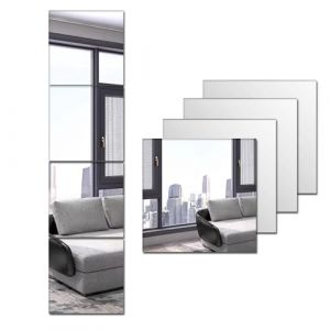 MCLEULLA Lot de 4 miroirs muraux en acrylique pleine longueur - Auto-adhésifs - Sans danger - En plexiglas - Incassables - À coller au mur - Grand miroir complet - Pour la maison, l'entraînement, la (MCLEULLA, neuf)