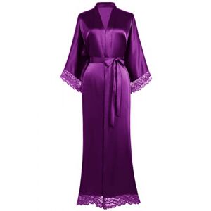BABEYOND Robe de bain pour femmes - Longue et courte - Unie - Peignoir en dentelle avec manches en soie et satin - Kimono - Robe d'&eacute;t&eacute; - Couleur pure - Robe de chambre, violet, taille unique (BABEYOND  FR, neuf)