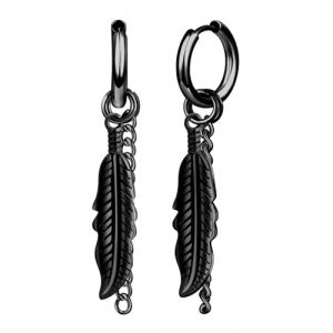 Yumilok Boucles d'oreilles en Acier Inoxydable pour Homme: Hip Hop Bagues d'oreilles avec Pendentif de Plume et Chaîne - Créatif Noir Créole Femme - Bijoux Quotidiennes Décoration Fantaisie (Yumilok, neuf)