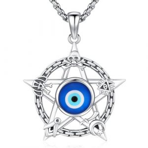 Collier Pentagramme Pentacle pour Homme en Argent Sterling, Pendentif Pentagramme avec Mauvais œil Protection Bijoux pour Homme Femme (Aniu, neuf)