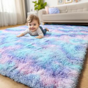 Amdrebio Tapis arc-en-ciel violet pour chambre à coucher et chambre de fille, tapis coloré à motif de sirène La Reine des Neiges pour salle de jeux, chambre d'enfant, dortoir, 91 x 152 cm, petit tapis (Elhü Store, neuf)