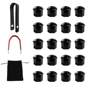 Cache Ecrou 17mm - Bouchon de S&eacute;curit&eacute; Robuste - 23PCS en Plastique Noir - 2 Pinces d'Extraction et 1 Sachet Inclus - Protection pour &Eacute;crous de Roue Auto (HaiHeChaoJin, neuf)