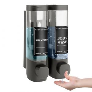 MEKOTRIN Distributeur de Savon Mural, Distributeur Gel Douche, Distributeur Double de Shampoing et Apr&egrave;s-shampoing sans Per&ccedil;age ABS pour Salle de Bain Cuisine March&eacute; H&ocirc;tel Restaurant 300ML*2(Gris) (Canterg, neuf)