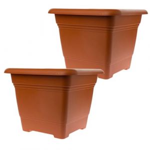 Lot de 2 grands pots de fleurs extérieurs 48 x 48 cm - En plastique résistant au gel - Fabriqué en Allemagne - Grand pot de fleurs extérieur avec protection UV et réservoir d'eau - Terracotta (2friends GmbH, neuf)