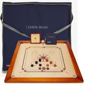 Carrom Board Kit de Planche de Carrom Taille Officielle 7 kg &ndash; 74 cm x 74 cm (Taille Officielle) Aire de Jeu Interne &ndash; Bois Dur Indien de qualit&eacute; &ndash; Kit Complet avec disques Officiels (Ubergames Europe, neuf)