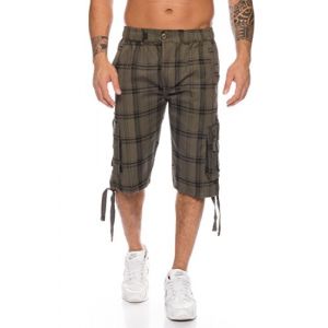 Kendindza Homme 3/4 Cargo Pantalon Pantacourt Short de Bermuda Court Vetement Regular Ceinture Carreaux avec Poche d'&eacute;t&eacute; Grande Taille Coton Green 302 L (Kendindza Collection, neuf)