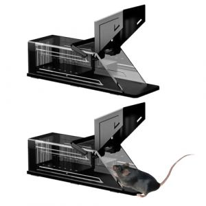 YANGUN Piège à Souris, 2Pcs Piege a Rat, Upgrade 150° Largeur Ouverture Cage Rat Vivant, Transparent Réutilisables sans Contact des Animaux Attrape Souris pour l'extérieur et l'intérieur (XANEU, neuf)