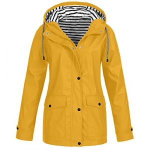 Votre Compte Ciré Femme Imperméable Manches Longues Manteau De Pluie Femme Automne Hiver Impermeable Veste Femme Mi Saison Capuche Parka Cadeau Fete des Meres Utile(1B-Jaune,S) (MOKBAY, neuf)
