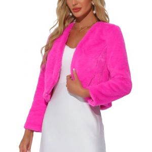 Allegra K Veste courte pour Femme en fausse fourrure &agrave; manches longues ouvert devant bol&eacute;ro d'hiver manteau Rose Vif XL (Weisser Berg, neuf)