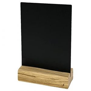HMF 46450 Présentoir de table acrylique Tableau à craies avec pied en bois | Présentoir en T | DIN A6 | Noir (hmf_shop, neuf)