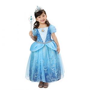 Sincere Party Filles Deluxe Cendrillon Princesse Déguisement avec Diadème et Baguette pour Filles Halloween, Carnaval, Fête d'Anniversaire Habiller 9-10 ans (SP Funworld, neuf)