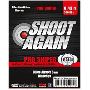 SHOOT AGAIN Sachet DE 500 Billes Blanches 0.43G DE 5.95MM Pro Sniper (PRO-EQUIPEMENT, neuf)