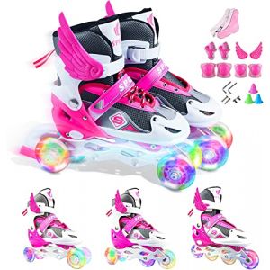 Patins à Roues alignées réglables pour garçons Filles débutants, Patins à roulettes 3 en 1 Patins à Roues alignées avec Roue Lumineuse LED Sûr et Durable pour Femmes et Hommes Enfants et Adultes (Henghua, neuf)