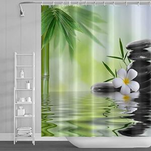 SDOTPMT 122x183cm Eau Spa Rideau de Douche Vert Bambou Feuilles Orchid&eacute;e Fleur Zen M&eacute;ditation Basalte Pierres Floral pour Salle de Bains Polyester avec Crochets (SDOTPMT, neuf)