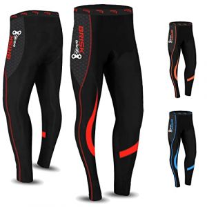 Brisk Bike Pantalon Cycliste Homme Long Collants de Cyclisme rembourr&eacute;s Cool Max Extensibles avec Coutures Flatlock | Leggings Thermiques pour Le Cyclisme (Noir/Rouge, L) (farabi sports, neuf)
