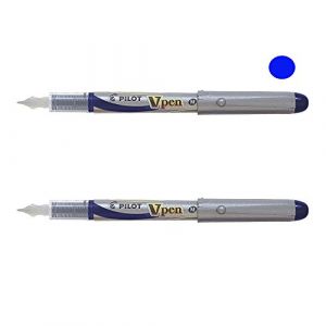 Pilot V-Pen Silver Lot de 2 stylos-plume jetables Encre liquide de couleur bleue (papeleriaoliverikpuntocom, neuf)