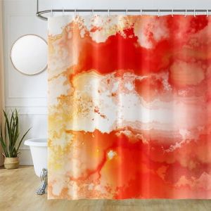 Uiiooazy Rideau Douche Anti Moisissure, Rideau de Douche 180x200cm Rouge Effet Marbre Orange Moderne Rideaux de Baignoire Tissu Lavable Imperméable Polyester Rideaux Salle de Bain avec 12 Crochets (dongguibinjingpinxiaodianpu, neuf)