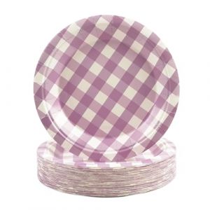 HFBOBP Lot de 50 assiettes jetables en carton vichy rose de 17,8 cm pour pique-nique, camping, réunion de famille, fête prénatale, anniversaire, enterrement de vie de jeune fille (HFBOBP, neuf)
