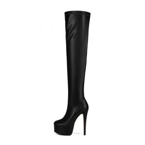 Feinlina Mode Femmes au-dessus du genou Stiletto Plateforme Talon Bottes Nuit Sexy Cuir Noir Cuisse Hautes Bottes, Noir , 38 EU (AISI680, neuf)