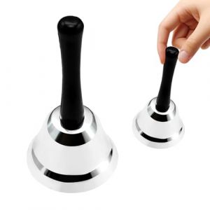 Clochette à main en acier inoxydable avec poignée, sonnette à main, sonnette de réception, sonnette de table, cloche d'appel, pour interrupteur d'hôtel, église, restaurant, école, réception (argenté) (HengShuiPingPaiShangMaoYouXianGongSi, neuf)