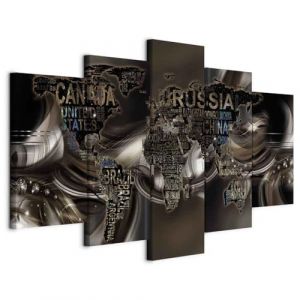 B&D XXL - Tableau décoratif Carte du monde 200x100 cm - Impression sur toile colorée - Décoration murale - Abstraction diamants bruns vagues continents cartes villes monde k-A-0041-b-o (murando, neuf)