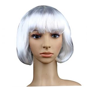 Beavorty Perruque Bob Blanche Avec Frange Pour Femme Cosplay Et F&ecirc;tes Perruque Courte Blanche Et &Eacute;l&eacute;gante (T Innovation&middot;HX, neuf)