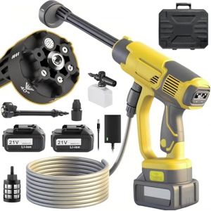Nettoyeur Haute Pression sans Fil, 21V Max 60Bar Nettoyeur Haute Pression sur Batterie de 4,0Ah, Buse 6 en 1, Tuyau de 5M, avec &eacute;cran LCD de Puissance et 3 Vitesses (avec 2 Batterie) (DIMITOM EU, neuf)