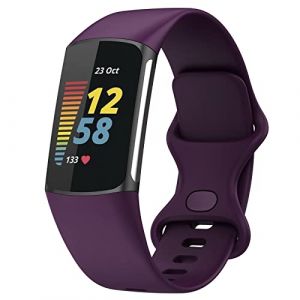 TopPerfekt Bracelet Compatible avec Fitbit Charge 6, Bracelet de Rechange R&eacute;glable en Silicone Souple pour Tracker D'activit&eacute; Charge 5 pour Homme et Femme (Violet Profond,L) (TopPerfekt FR, neuf)