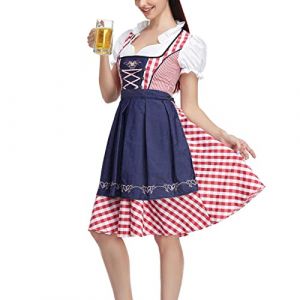 G&eacute;n&eacute;rique Robe Traditionnelle Dirndl Robe Dirndl Femme Oktoberfest Traditionnelle Bavaroise Annee 80 Maid Costume Cowgirl Outfit pour Carnaval, Halloween, F&ecirc;te Medievale Blanche (Africmsu, neuf)
