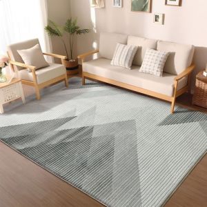 ASIinnsy Tapis Salon Moderne Abstrait Tapis Chambre Doux Grand Tapis de Salon Antid&eacute;rapant &agrave; Poils Courts Tapis de Sol (G&eacute;om&eacute;trique Gris Blanc, 120 x 160 cm) (Jingtian N-EU, neuf)