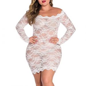Robe Sexy Femme &eacute;rotique Club libertin Dentelle Robe Transparente Femme Bustier Manche Longue Robe Courte Femme ete Moulante Lingerie Nuisette Sexy Femme Coquine Hot v&ecirc;tements de Nuit (White, XL) (Venbriele, neuf)