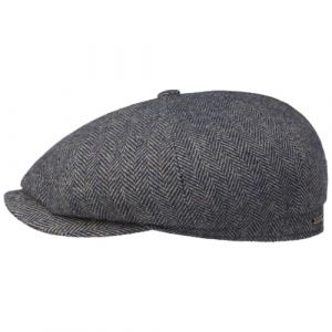 Stetson Hatteras Casquette plate en laine classique pour homme - Casquette Newsboy en laine avec doublure à rabat pour l'automne/hiver, Bleu-Gris, 59 (Chapeaushop, neuf)