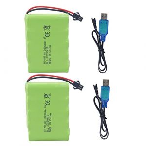 BLLRC 2PCS 6.0V 2800mah AA Batterie Rechargeable SM-2P Plug avec 2PCS Ligne de Charge USB for TB141 TB142 DE37 RC Voiture Jouet Voiture t&eacute;l&eacute;command&eacute;e excavatrice, Camion, Voiture d'ing&eacute;nierie (FengYun Store, neuf)