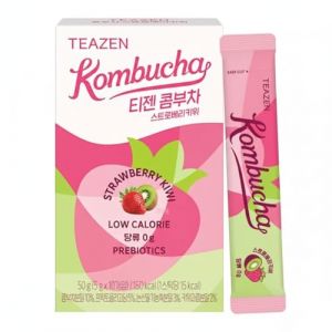TEAZEN - Pack de 10 Sachets Kombucha Fraise Kiwi - Boisson Instantan&eacute;e Probiotique - Th&eacute; Sans Sucre - Faible en Calories - Vegan - Clean Label - 10 x 5 g (Le Petit Patron, neuf)
