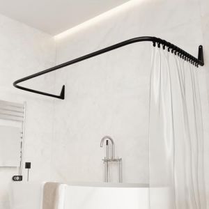 Tringle de Rideau de Douche en Forme de U, 70x165x70 cm, Montage Mural, Barre de Douche d'angle, Aucun Support au Plafond, Revêtement en Poudre, Inoxydable, Noir. (Ericsindustrier, neuf)