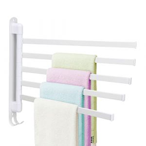 BestAlice Porte-Serviettes pivotant pour Salle de Bain, Barre Porte-Serviettes à 5 Bras en Acier Inoxydable, Support Mural Peu encombrant, avec Crochet, Rotation à 180 degrés pour Salle de Bain (Secret Dream, neuf)