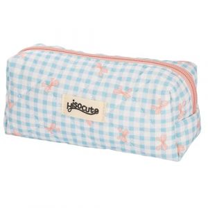 MEISO Trousse &agrave; Crayons pour Filles, Pencil Case, Trousse Scolaire en Coton Matelass&eacute; avec N&oelig;ud Imprim&eacute;, Trousse De Papeterie, Trousses De Maquillage, Trousses &agrave; Crayons avec Fermeture &eacute;Clair((Bleu) (MEISO-EU-online, neuf)