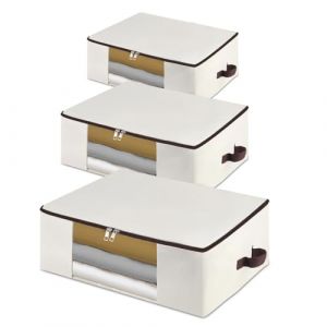 Lot de 3 sacs de rangement en toile de coton jumbo, 65 x 45 x 23 cm, fen&ecirc;tre transparente, conteneurs durables pour couvertures, manteaux, coussins, parfaits pour l'organisation de la maison (LOVE AND DREAM INTERNATIONAL, neuf)