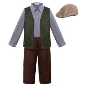 ReliBeauty D&eacute;guisement D&eacute;guisement Victorien Enfant garcon de 3 &agrave; 12 ans 4 pi&egrave;ces avec chapeau D&eacute;guisement Medieval Paysan Enfant, 140 (Matt Viggo, neuf)