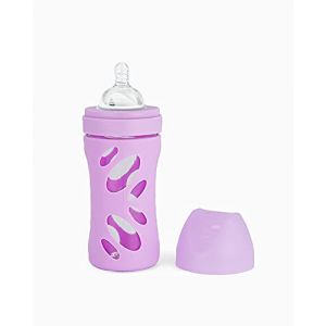 Twistshake Biberon en Verre avec Large Ouverture et Tétine Souple en Anti-colique Silicone Débit Moyen, Donner le Biberon avec Tétine en Forme de Sein, 260 ml, sans BPA, 2 Mois et +, Violet Pastel (TradeINN, neuf)