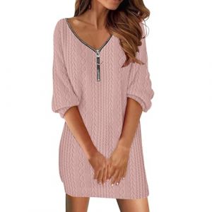 Robe Pull Femme Hiver Robe Chic et Elegant &agrave; Col Haut Tricot&eacute; Mi-Longue Robes Chaud &agrave; Manches Longues El&aacute;stique Sweat Shirt Slim Fit Couleur Unie Doux Automne Sweat Dress Jupe Boheme (Z6 Rose,XL) (BAULMD（90% Big Promotion Without Discount Code ）, neuf)