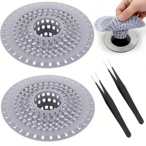 2 Pi&egrave;ces Grille de Drain en Silicone Anti-Cheveux pour Douche avec Ventouse, Capteur de Cheveux Flexible pour &Eacute;vier, Baignoire, Cuisine, Filtre &Eacute;vite Les Bouchons Gris (FaHuanHuanMaoYi, neuf)
