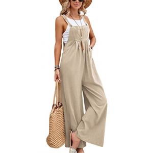 SotRong Salopette pour femme - Combinaison à jambes larges, poches et bretelles - Coupe ample - Style bohème - Sans manches - Tenue d’été, kaki, XXL (SotRong Art, neuf)