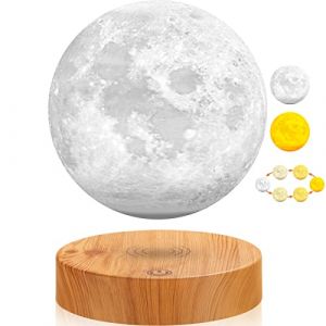 Lampe de lune en lévitation - Lampe de lune LED en lévitation magnétique à 3 couleurs, lumière de lune flottante 3D rotative pour la décoration de la maison, du bureau et de la pièce Base ronde (teyangqi, neuf)