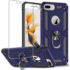 Coque pour iPhone 8 Plus, iPhone 7 Plus, iPhone 6S Plus/6 Plus - Protection d'écran rotative à 360 degrés - Anneau en métal fin -Absorption des chocs -Coins renforcés -Coque en silicone TPU 5.5" bleu (Folmecket, neuf)