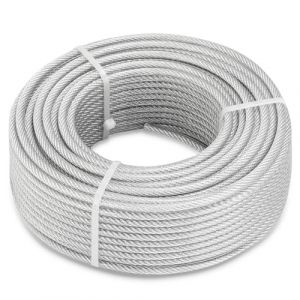 hannger Câble d'acier 5mm, 60 mètres de câble en acier enduit de PVC, câble idéal pour suspendre des guirlandes lumineuses, rampe de terrasse, âme de 7×7 brins, résistant à une charge de 730kg (Yulesen, neuf)