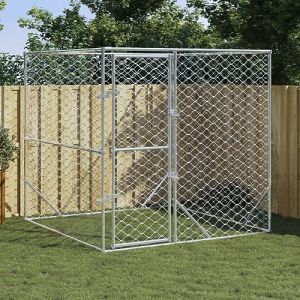 Chenil d'extérieur pour Chiens argenté 4x8x2 m Acier galvanisé,Niches & enclos pour Chiens,68.2KG-3190456 (JOINMEE, neuf)
