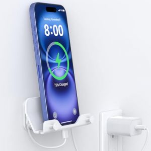 HomeMount Support Mural pour T&eacute;l&eacute;phone - Support Mural pour T&eacute;l&eacute;phone avec Bande Adh&eacute;sive, pour Chambre &agrave; Coucher, Salon, Cuisine, Compatible avec Tous Les T&eacute;l&eacute;phones ou Mini iPad (Blanc) (Homemount, neuf)