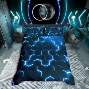 Homewish Housse de Couette 220x240 Enfant Garçon Moderne, Parure de Lit 2 Personnes Nid d'abeille Bleu Noir, Sets de Housses de Couettes Géométrique Hexagonal, Couvre Lit À Motif de Ruche Géométrie (Suzhou yiyanyun e-commerce Co., Ltd, neuf)
