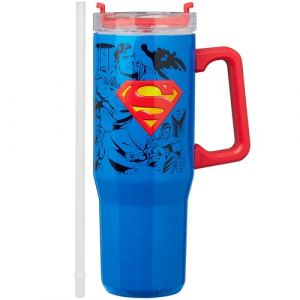 Get Trend Superman Mug Isotherme avec Paille et Anse 940ml, Tasse Thermos Double Paroi Inox, Gobelet de Voyage Chaud & Froid (Bleu Superman) (Get Trend., neuf)